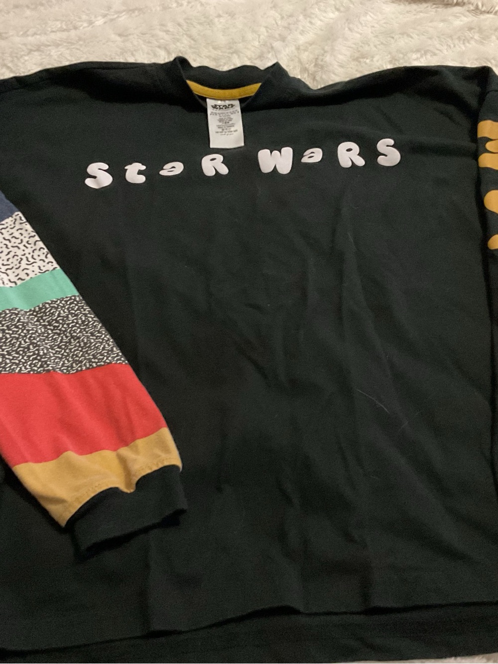 Star Wars Black Long-Sleeve Tee with Multicolor Patterned Sleeves
